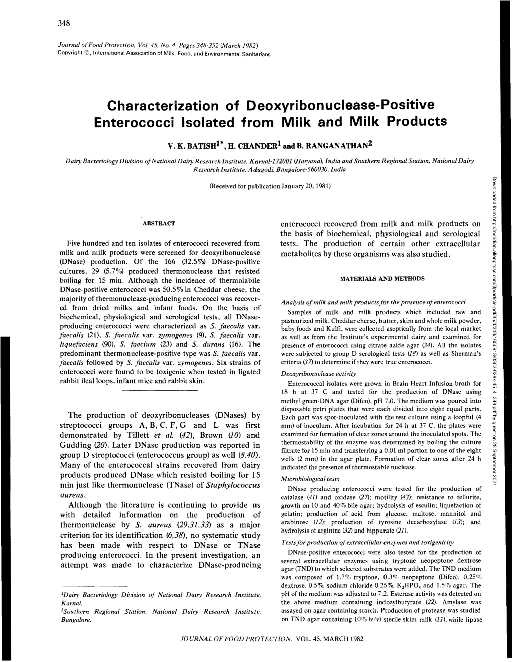 Characterization of Deoxyribonuclease-Positive Enterococci Isolated from Milk and Milk Products