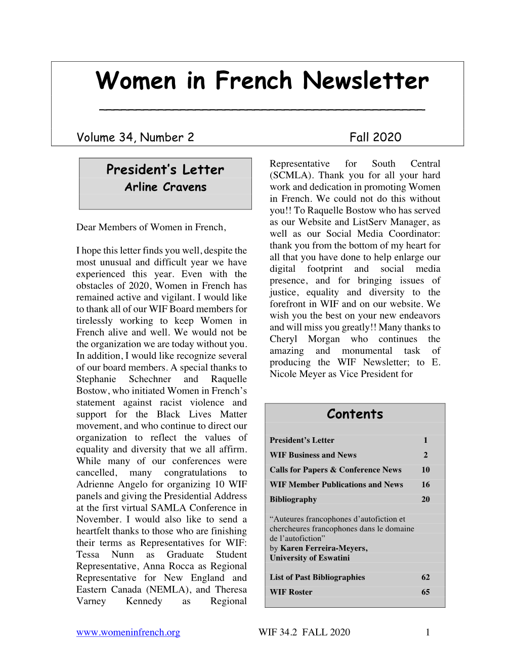 Women in French Newsletter ______