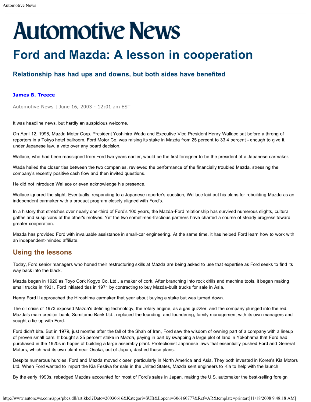 Ford and Mazda: a Lesson in Cooperation