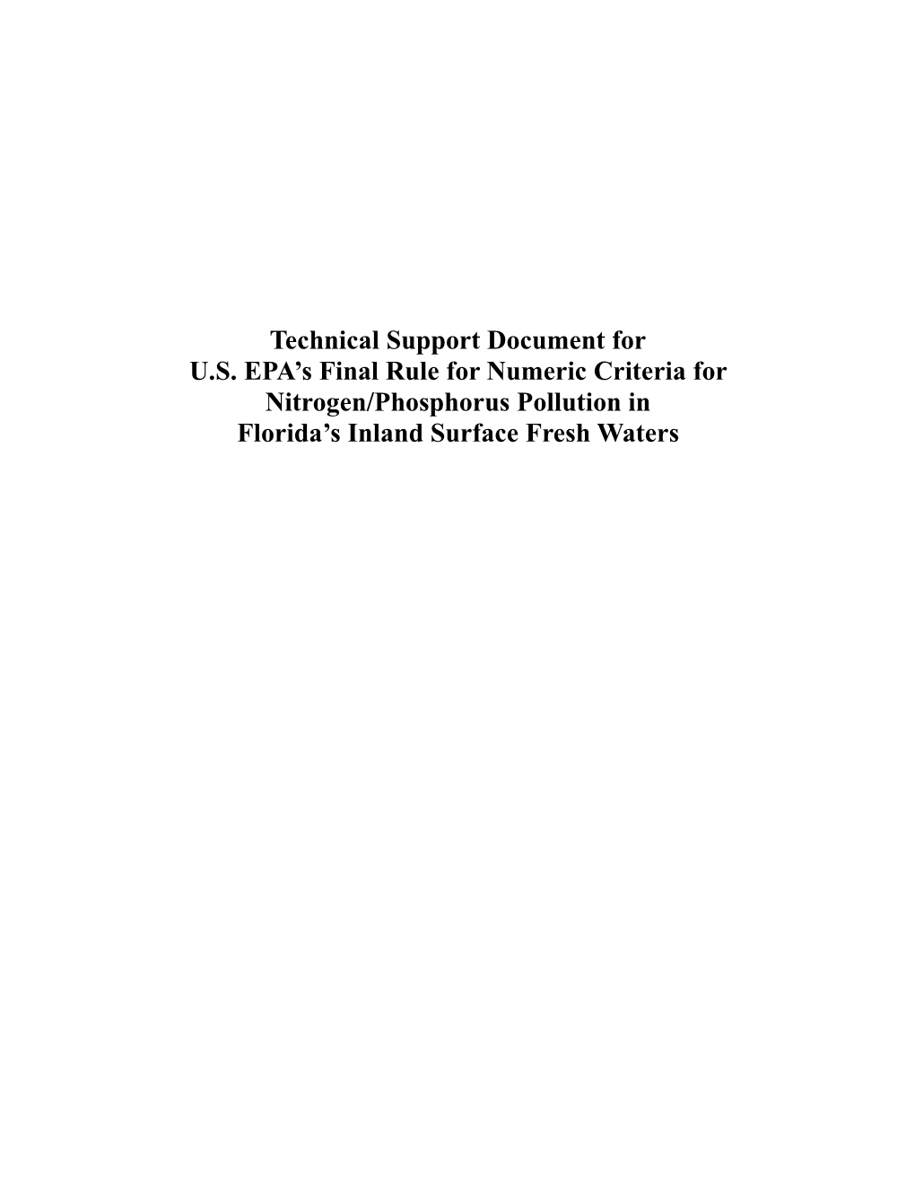 Technical Support Document for U.S. EPA's Final Rule for Numeric