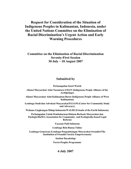 Request for Consideration of the Situation of Indigenous Peoples In