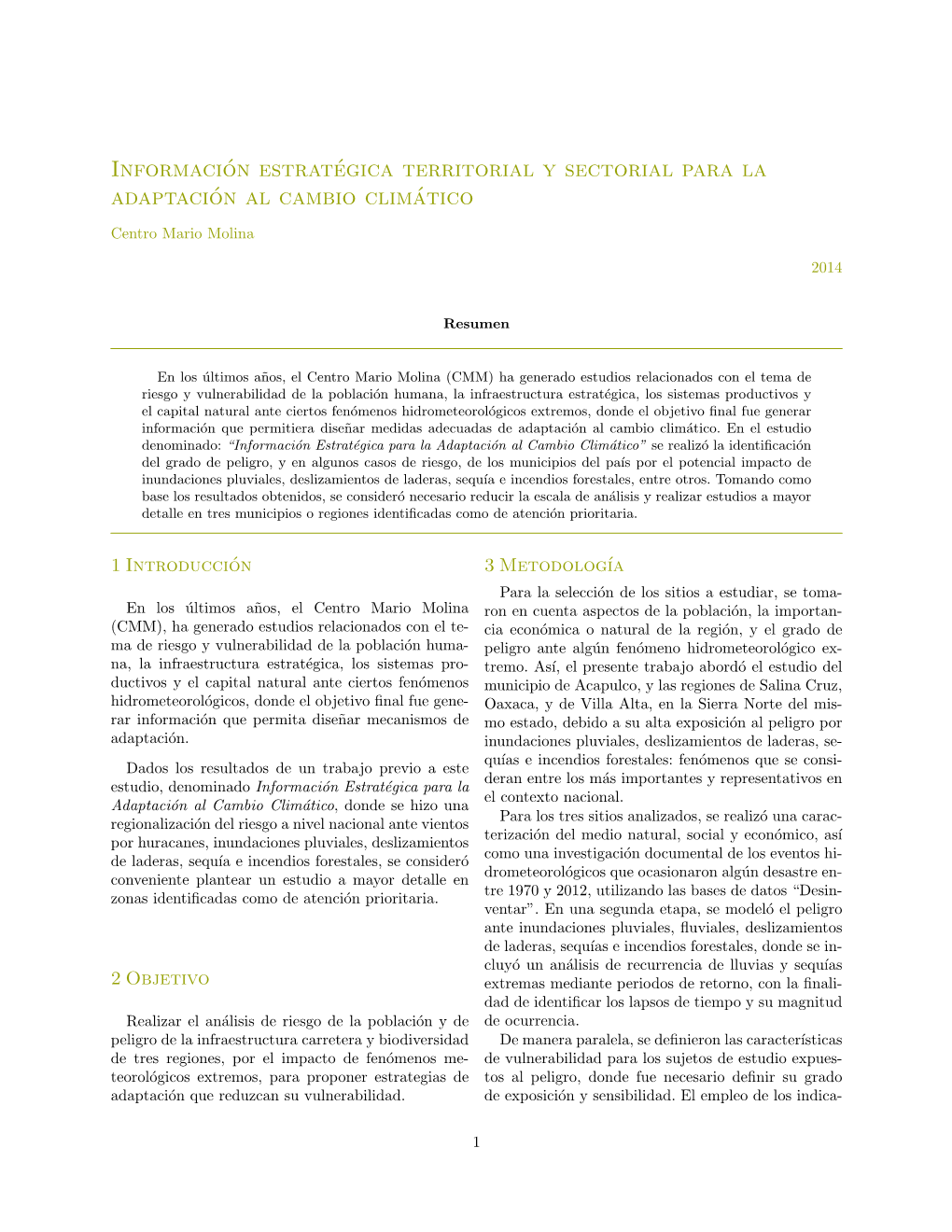 Información Estratégica Territorial Y Sectorial Para La Adaptación Al