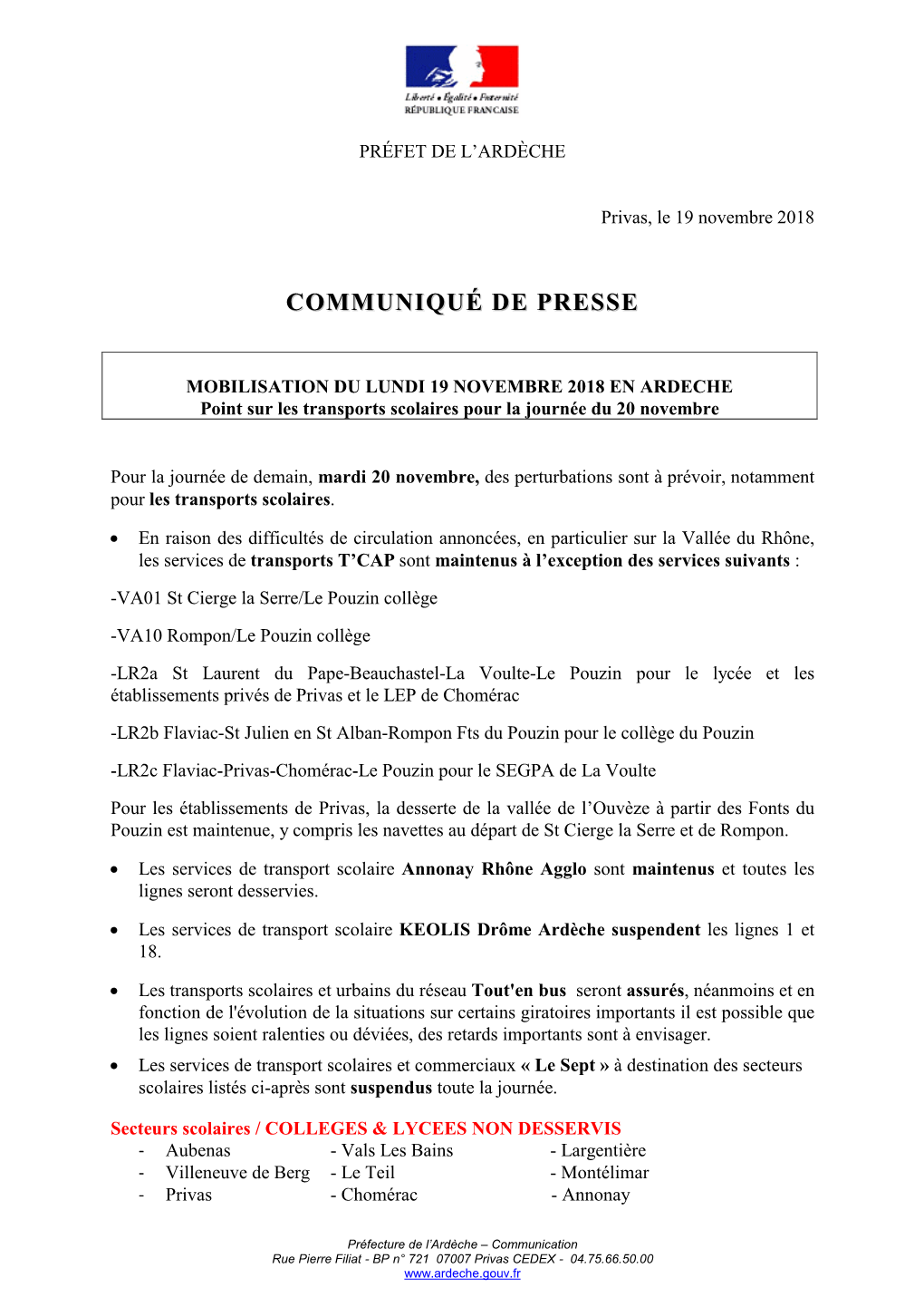 Communiqué De Presse