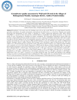 Groundwater Quality Assessment by WQI and GIS Tools in the Villages of Bukkapatnam Mandal, Anantapur District, Andhra Pradesh (India)