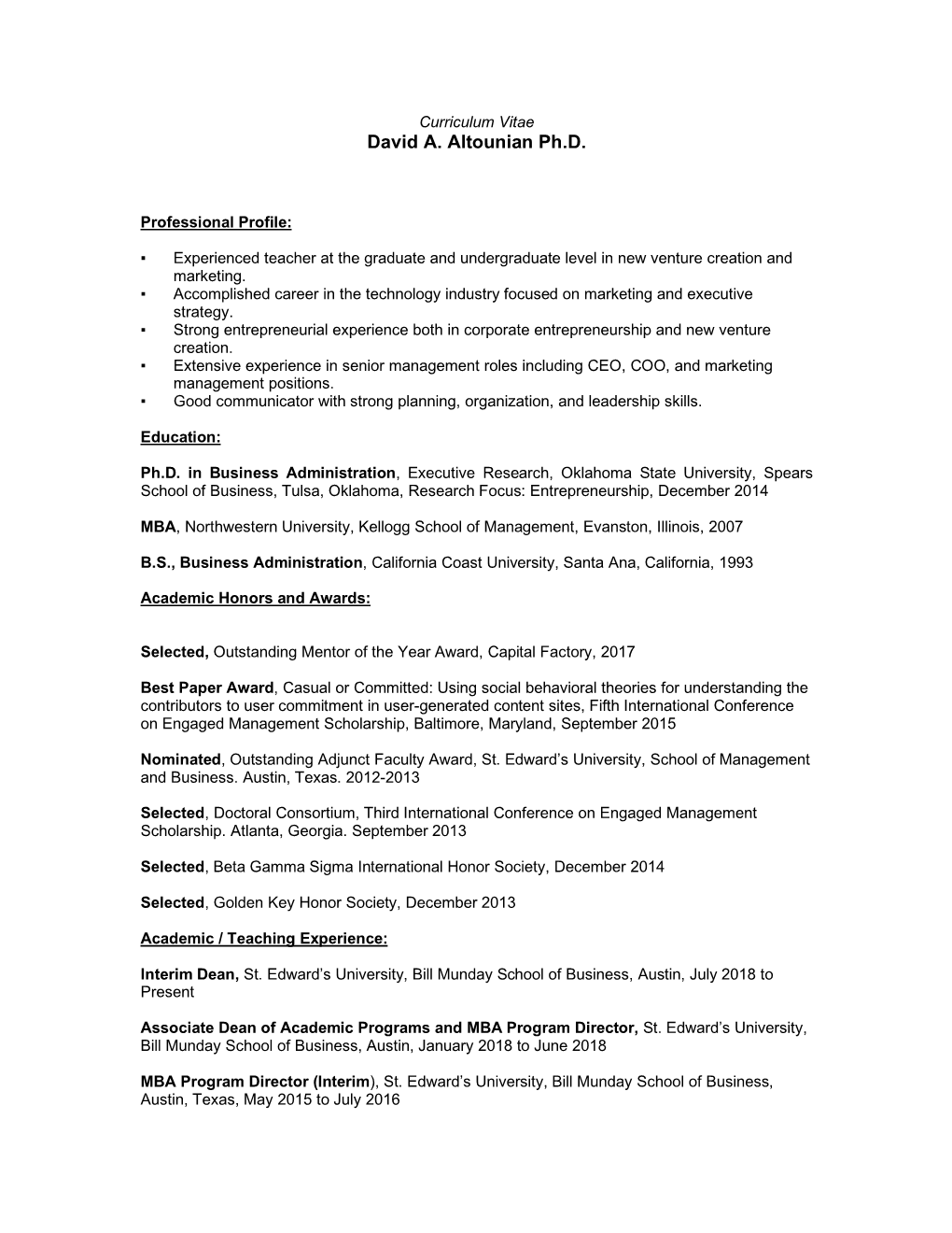 David Altounian Academic CV 2018