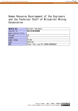 Human Resource Development of the Engineers and the Technical Staff of Mitsubishi Mining Corporation