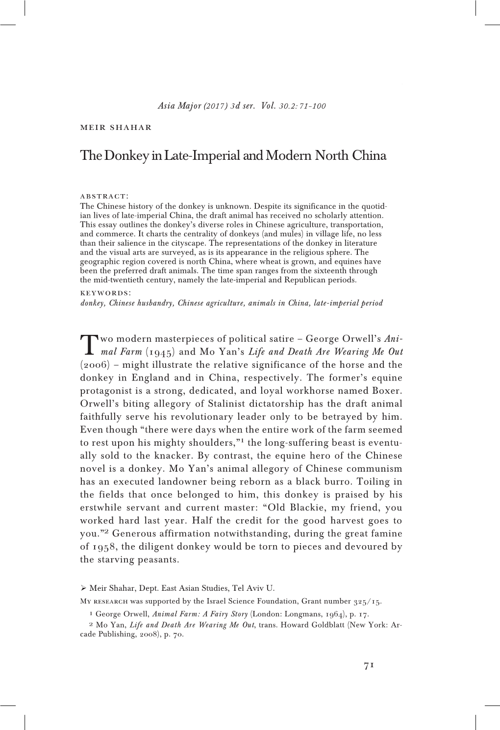 The Donkey in Late-Imperial and Modern North China