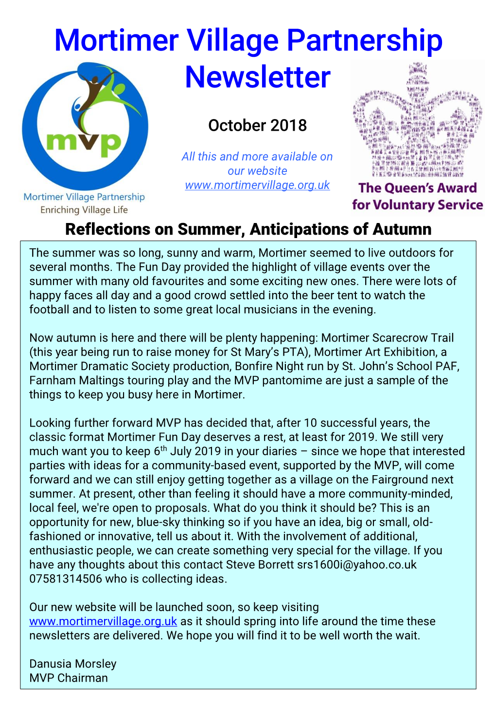 Mortimer Village Partnership Newsletter