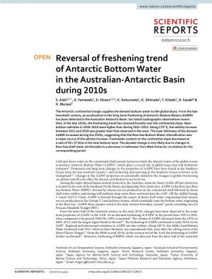 Reversal of Freshening Trend of Antarctic Bottom Water in the Australian‑Antarctic Basin During 2010S S