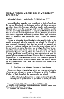 Monrad Paulsen and the Idea of a University Law School*