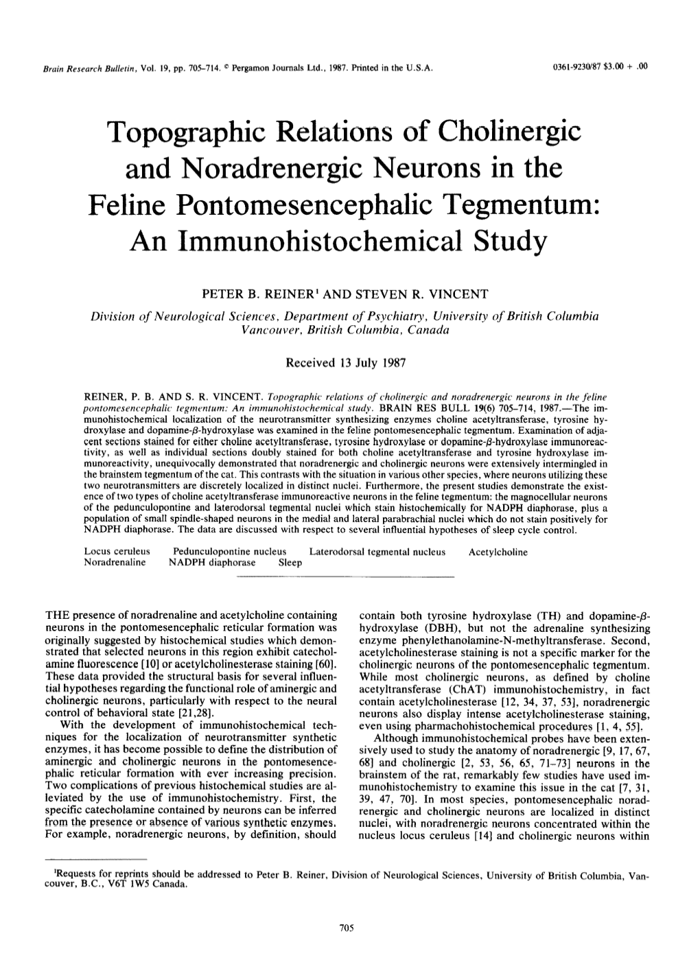 Topographic Relations of Cholinergic and Noradrenergic Neurons in the Feline Pontomesencephalic Tegmentum: an Immunohistochemical Study