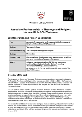 Associate Professorship in Theology and Religion: Hebrew Bible / Old Testament