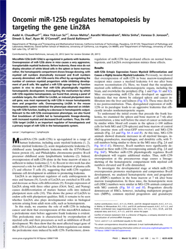 Oncomir Mir-125B Regulates Hematopoiesis by Targeting the Gene Lin28a