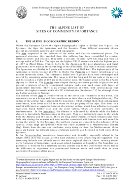 Tha Alpine List of Sites of Community Importance