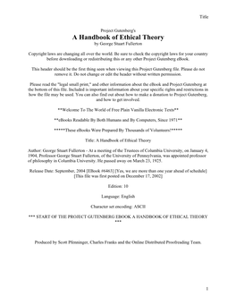 Project Gutenberg's a Handbook of Ethical Theory, By