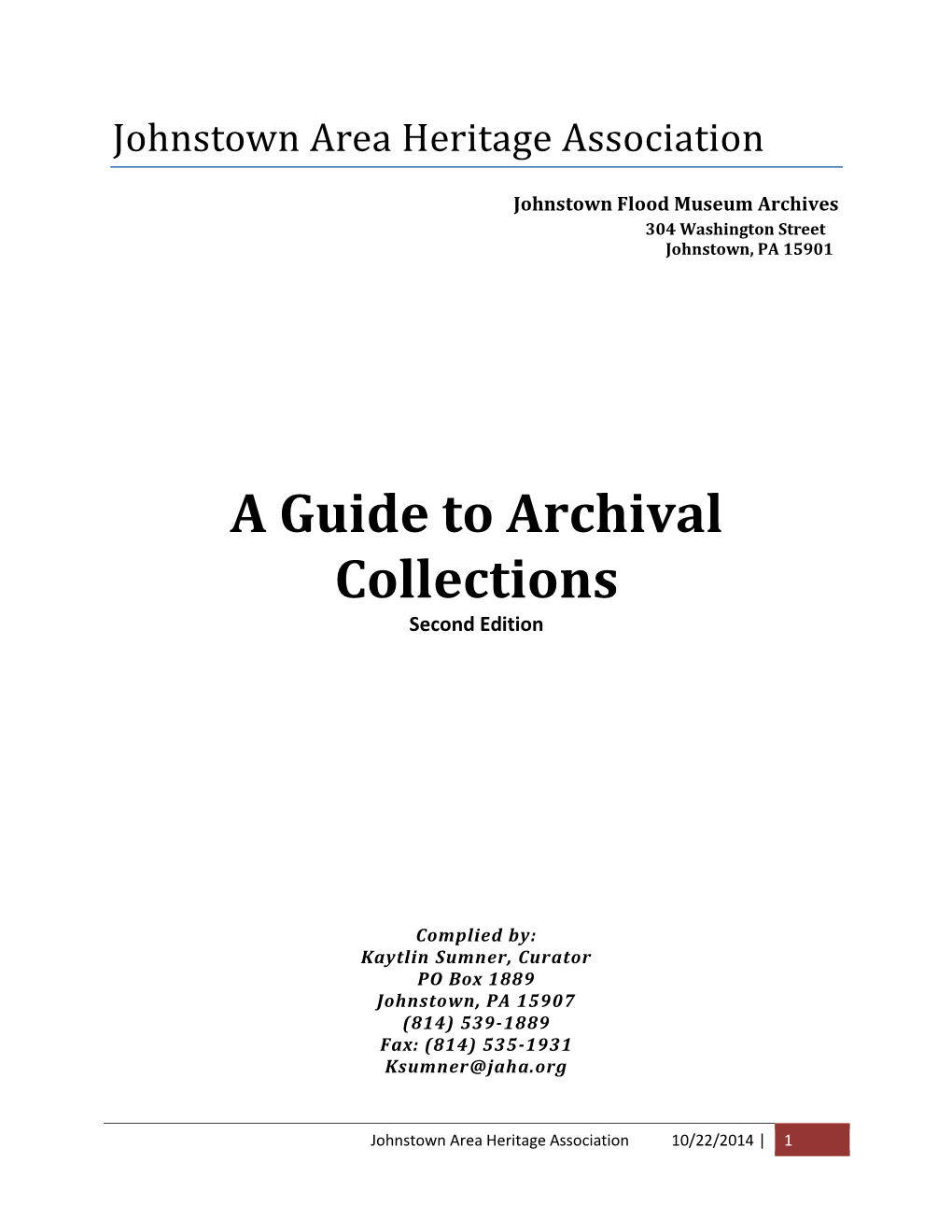 A Guide to Archival Collections Second Edition