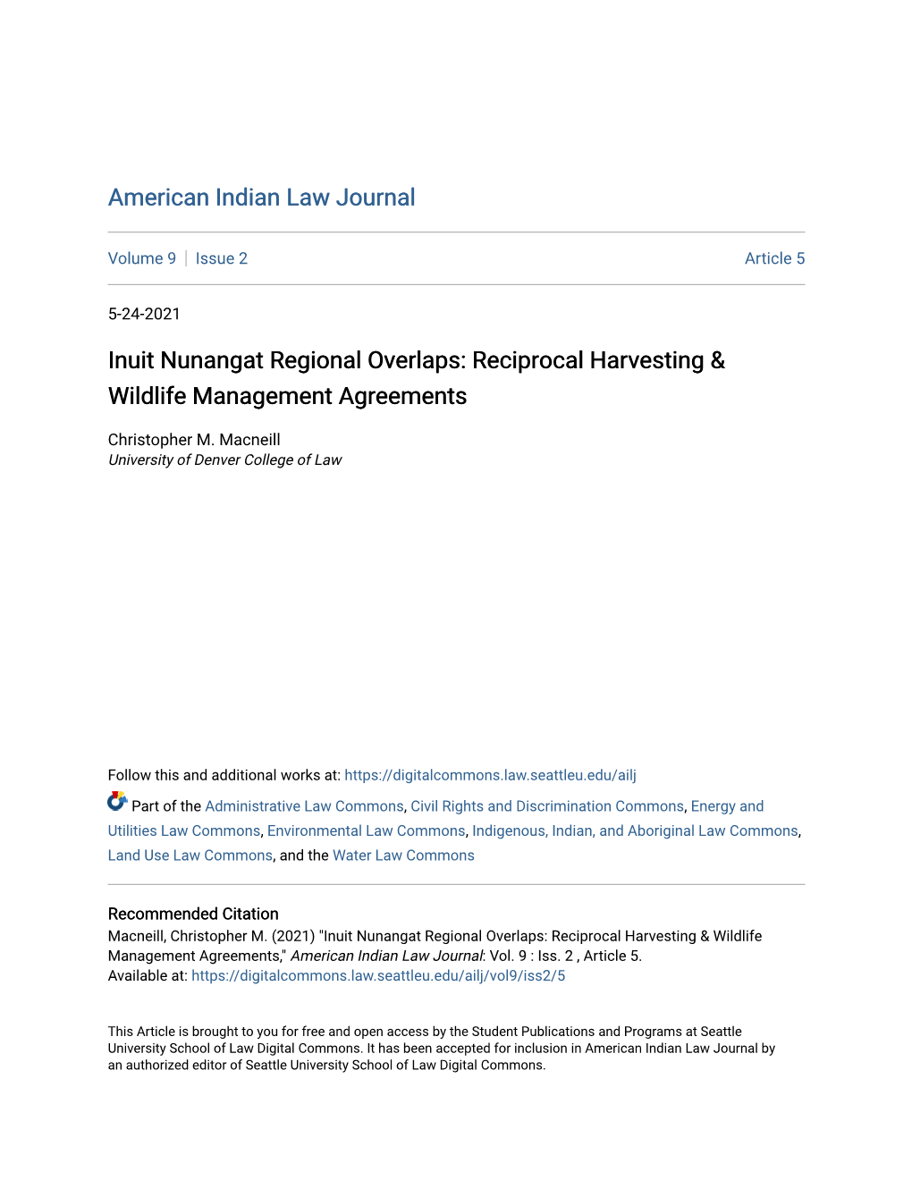 Inuit Nunangat Regional Overlaps: Reciprocal Harvesting & Wildlife