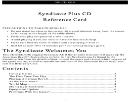 Syndicate Plus CD Reference Card