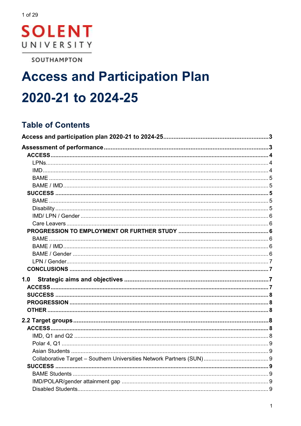 Access and Participation Plan 2020-21 to 2024-25