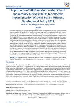 Importance of Efficient Multi – Modal Local Connectivity at Transit Hubs For