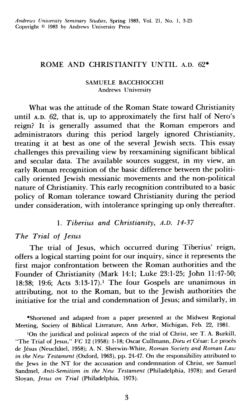 ROME and CHRISTIANITY UNTIL A.D. 62