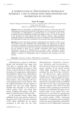 A Nomenclator of Diplostephium (Asteraceae: Astereae): a List of Species with Their Synonyms and Distribution by Country