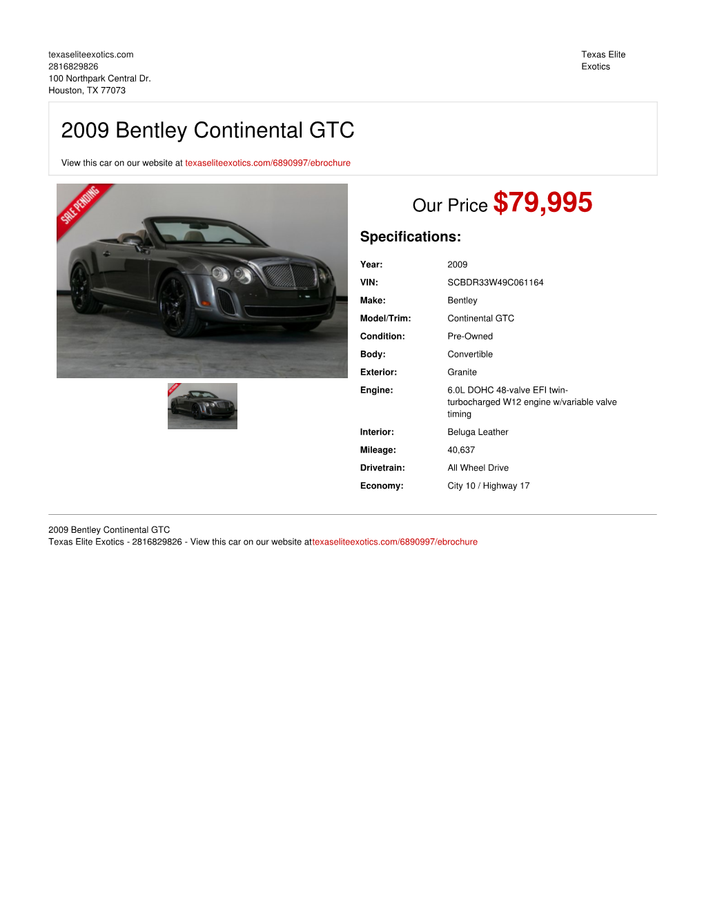 2009 Bentley Continental GTC | Houston, TX | Texas Elite Exotics