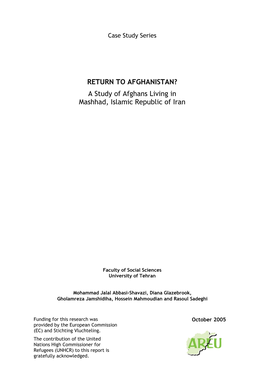 Afghanistan? a Study of Afghans Living in Mashhad