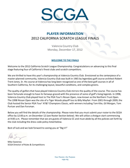 Player Information 2012 California Scratch League Finals