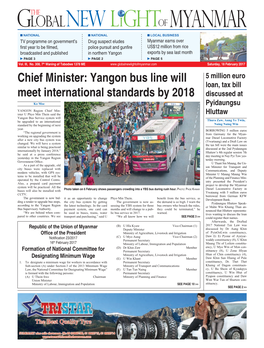 Chief Minister: Yangon Bus Line Will Meet International Standards by 2018