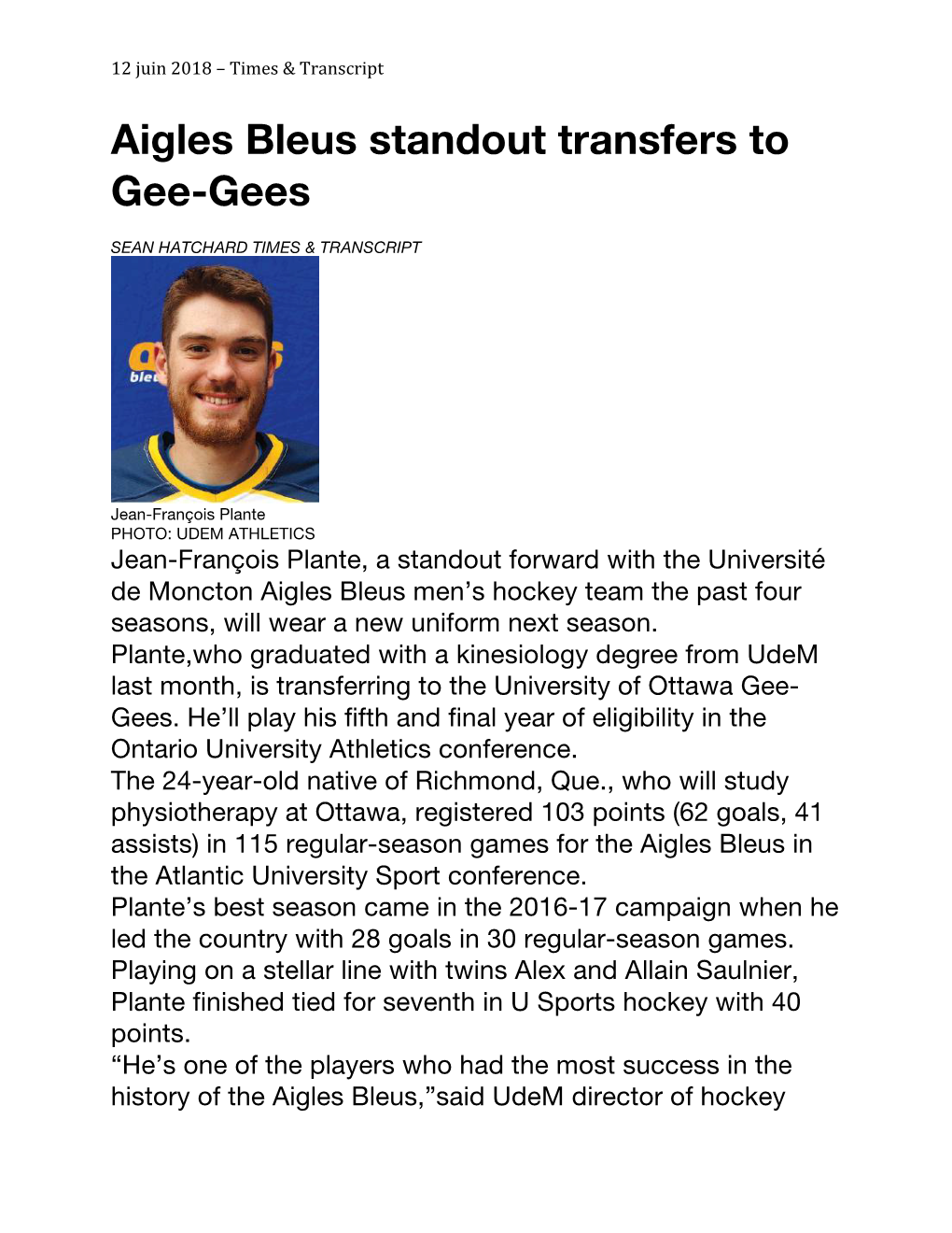 Aigles Bleus Standout Transfers to Gee-Gees