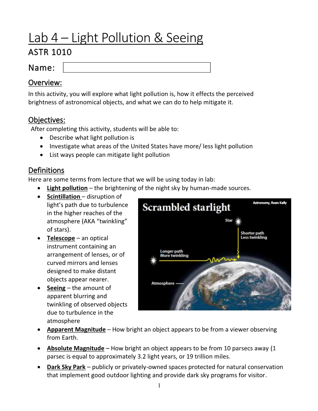 Light Pollution and Seeing