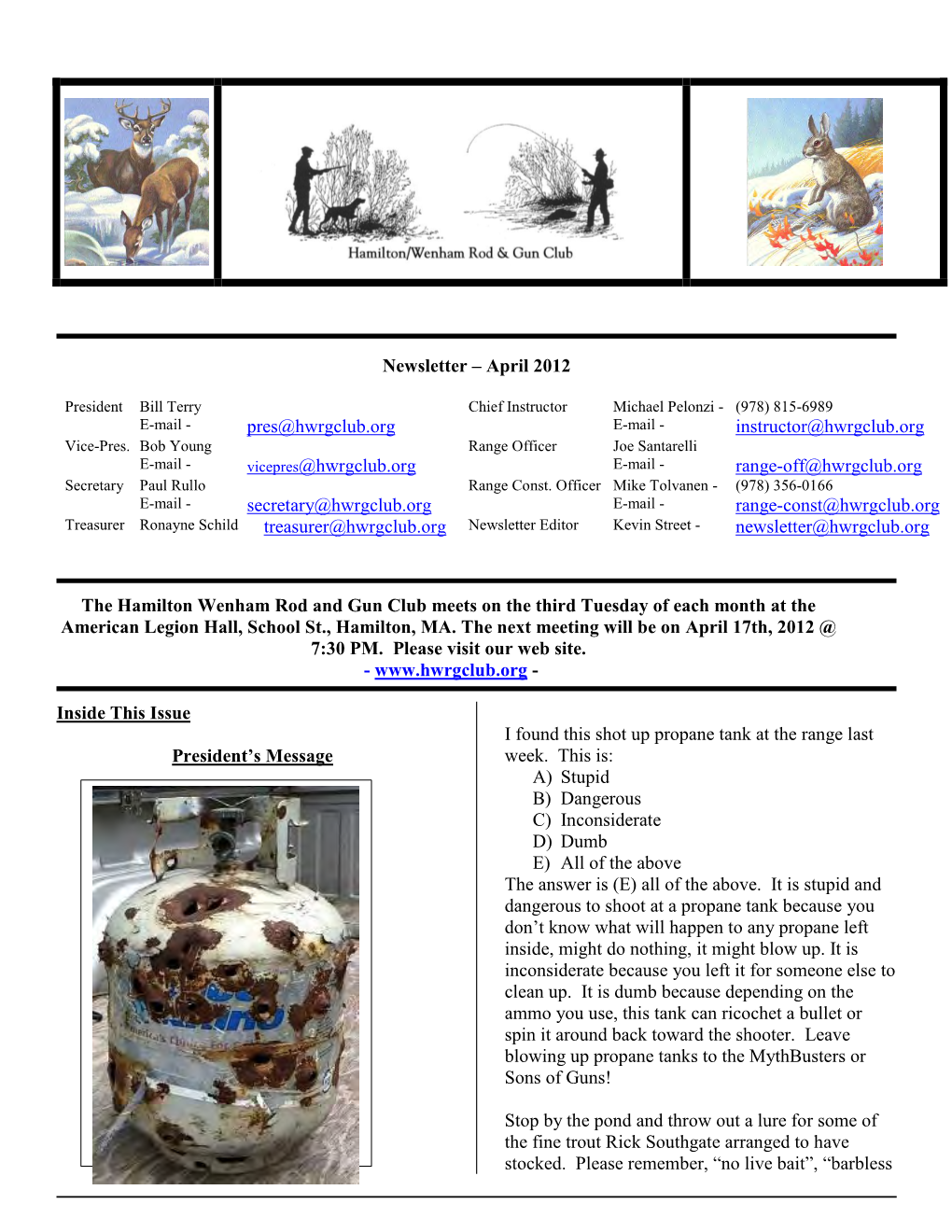 Newsletter – April 2012