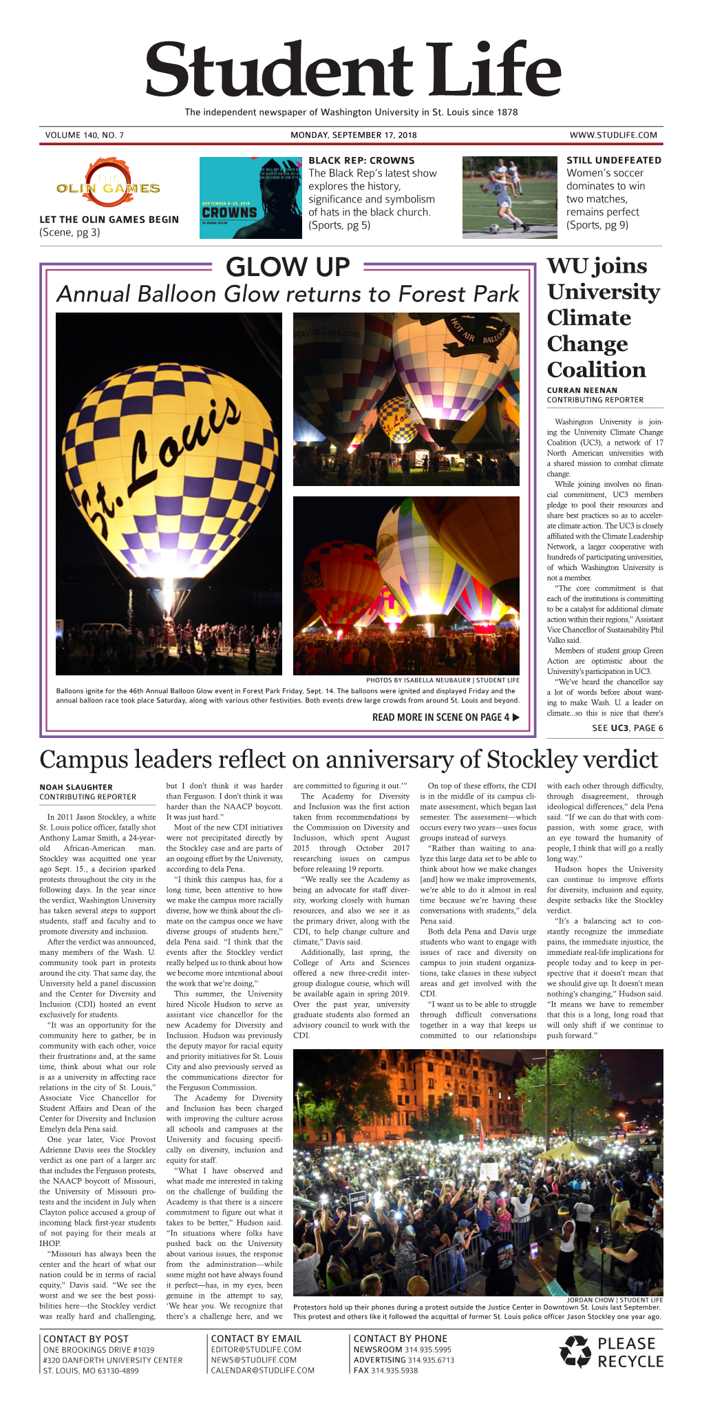 GLOW up WU Joins Annual Balloon Glow Returns to Forest Park University Climate Change Coalition CURRAN NEENAN CONTRIBUTING REPORTER