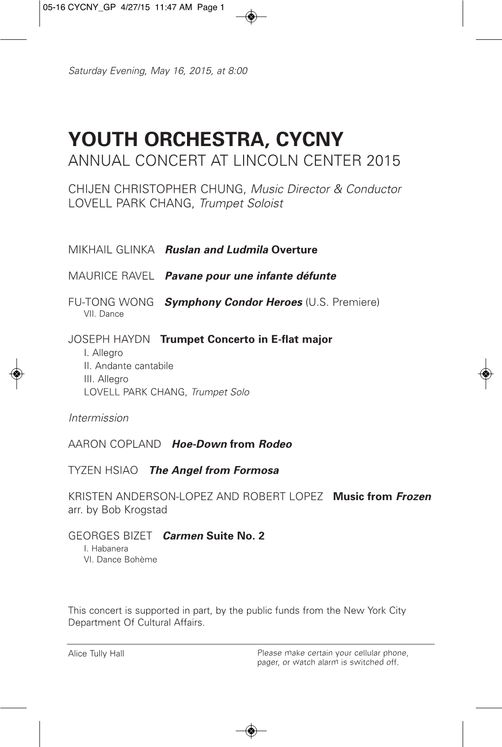 Youth Orchestra, Cycny Annual Concert at Lincoln Center 2015