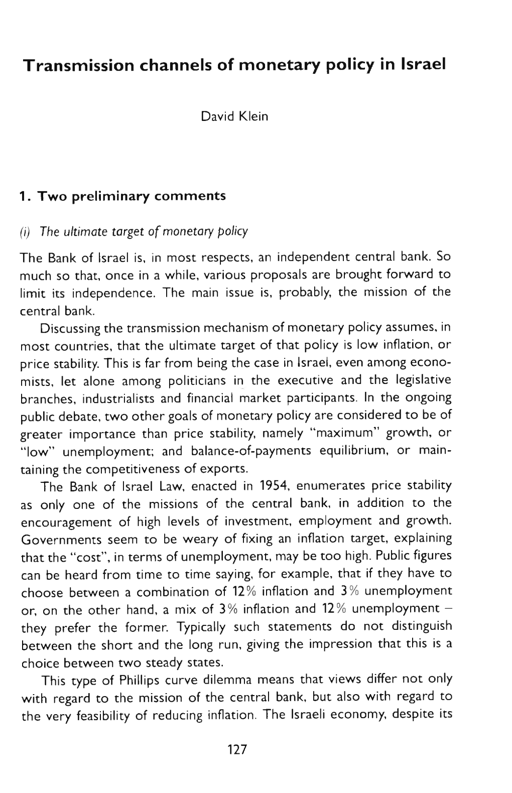 Transmission Channels of Monetary Policy in Israel