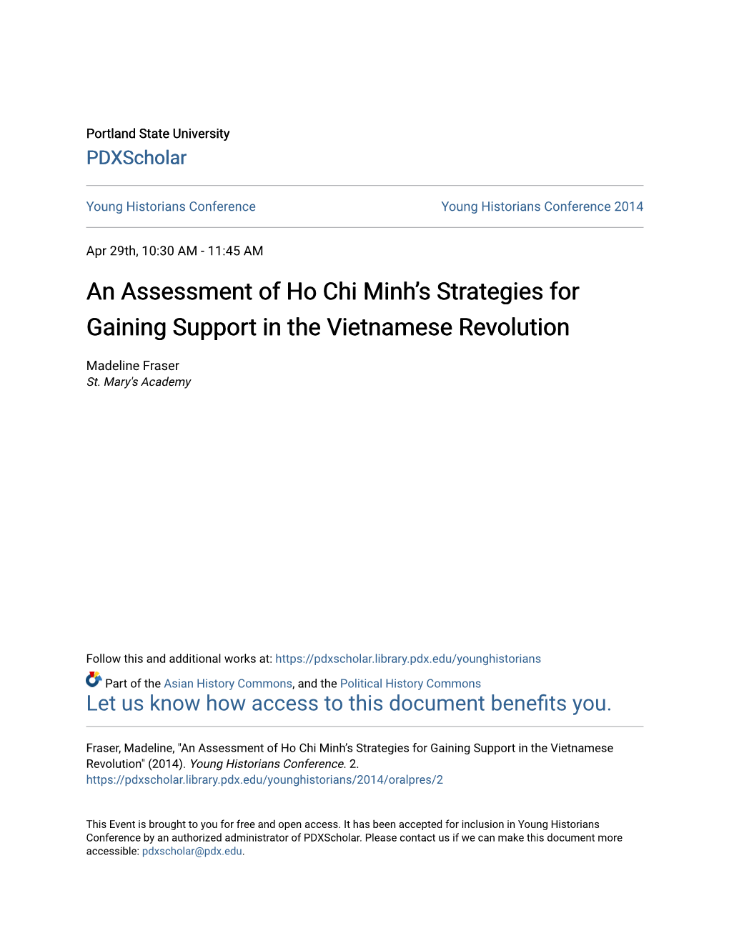 An Assessment of Ho Chi Minh's Strategies for Gaining Support In