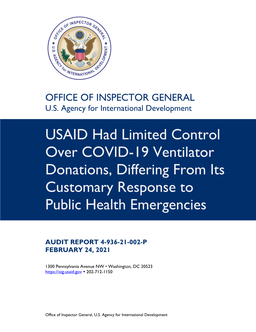 USAID Had Limited Control Over COVID-19 Ventilator Donations, Differing from Its Customary Response to Public Health Emergencies