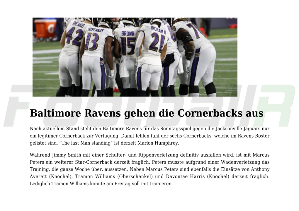 Baltimore Ravens Gehen Die Cornerbacks Aus,Ravens
