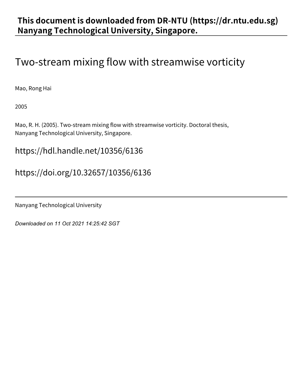Two‑Stream Mixing Flow with Streamwise Vorticity
