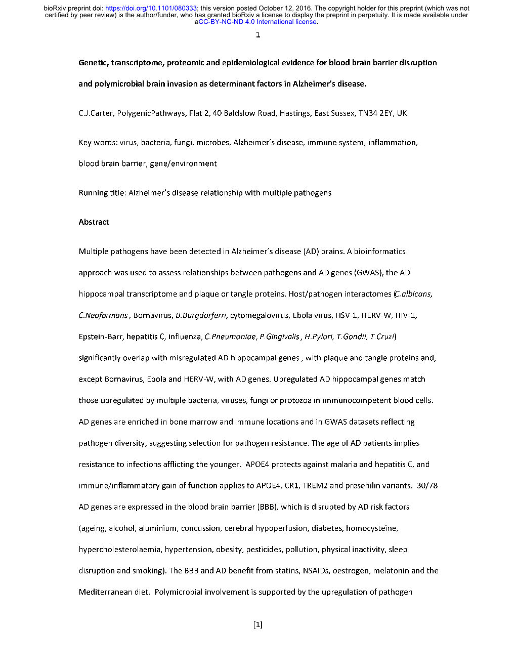 Genetic, Transcriptome, Proteomic and Epidemiological Evidence for Blood Brain Barrier Disruption