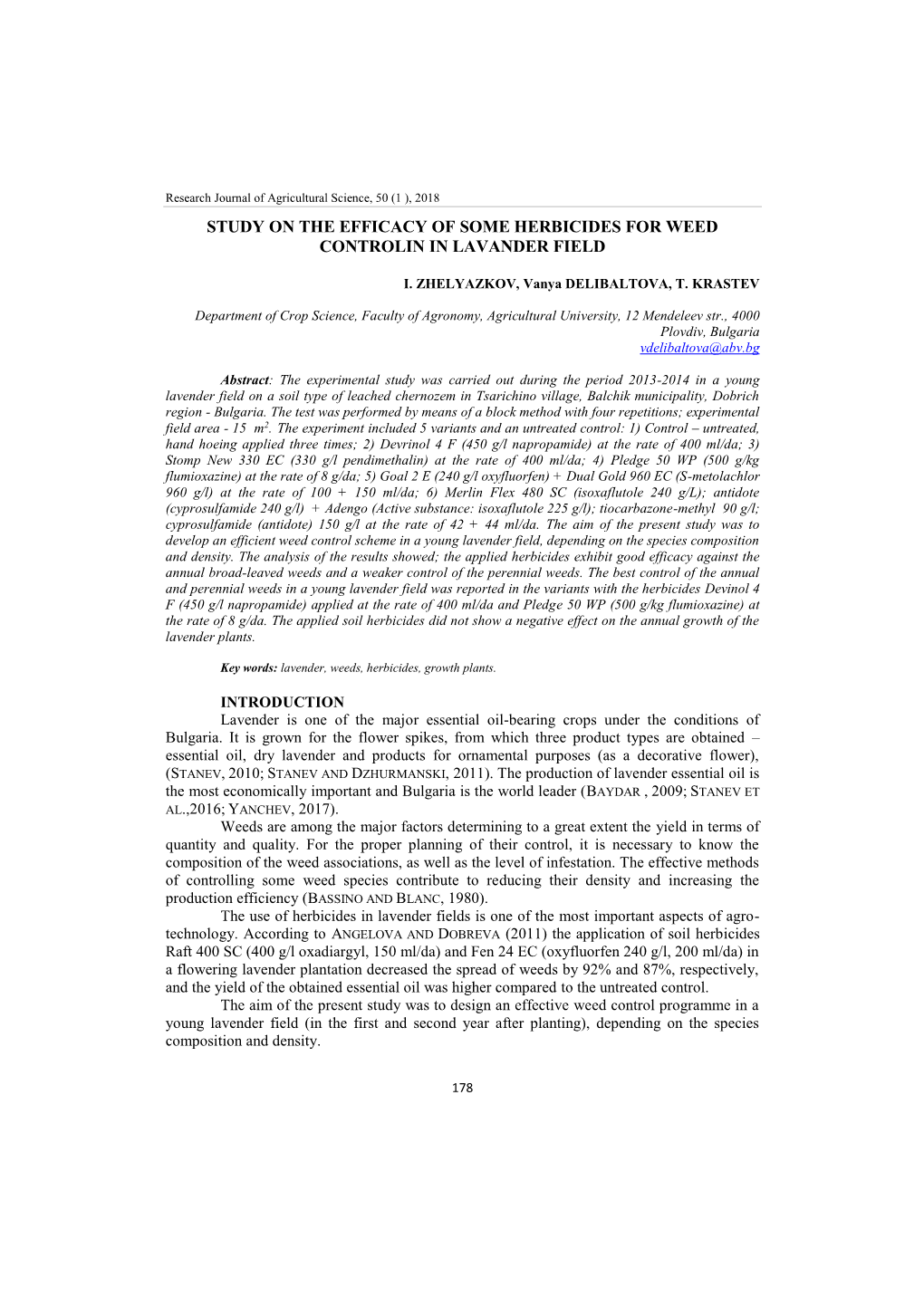 Study on the Efficacy of Some Herbicides for Weed Controlin in Lavander Field