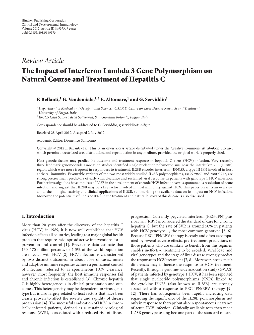 The Impact of Interferon Lambda 3 Gene Polymorphism on Natural Course and Treatment of Hepatitis C