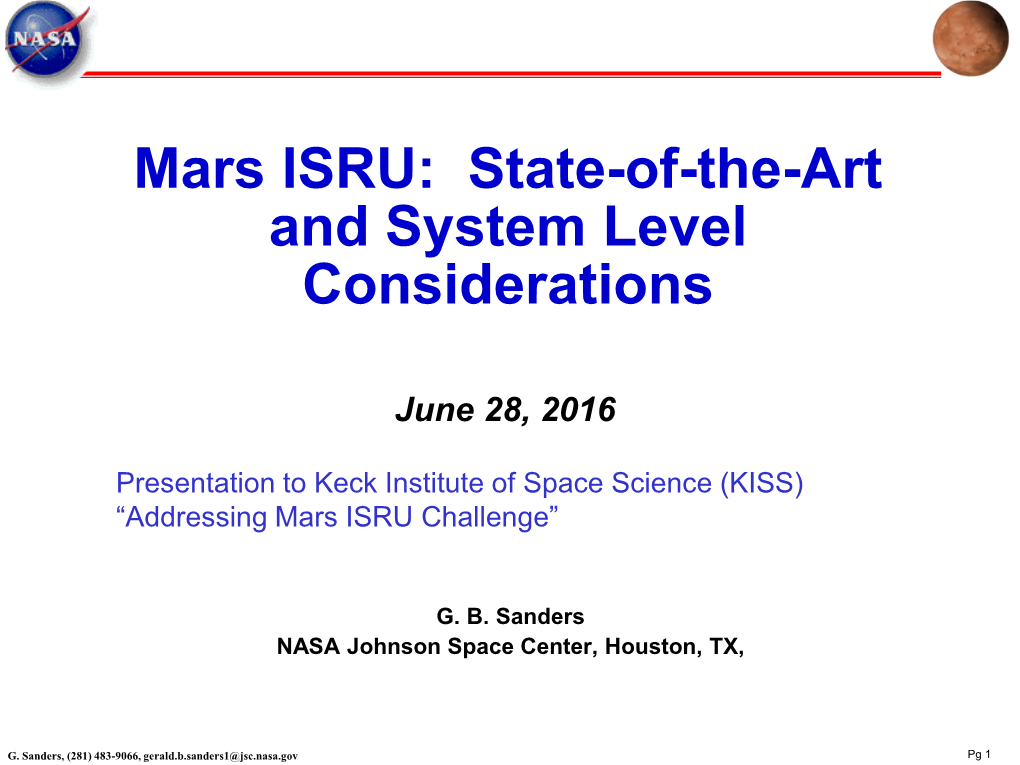 Mars ISRU: State-Of-The-Art and System Level Considerations