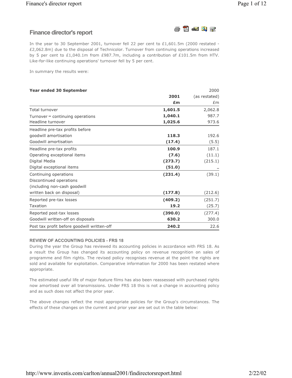 Finance's Director Report Page 1 of 12