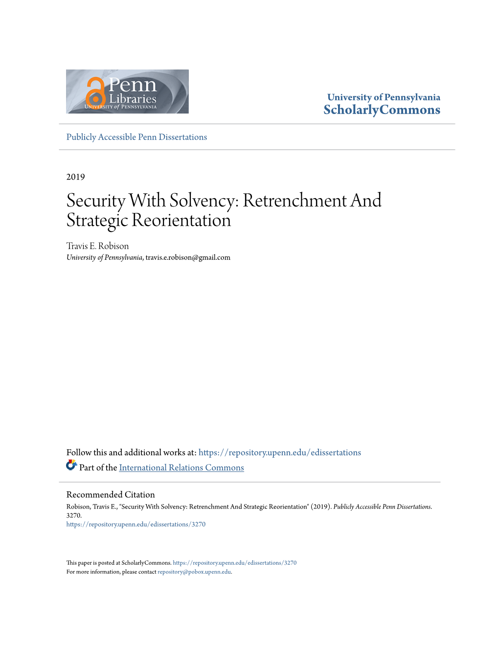 Retrenchment and Strategic Reorientation Travis E