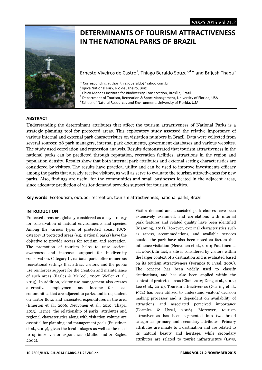 Determinants of Tourism Attractiveness in the National Parks of Brazil