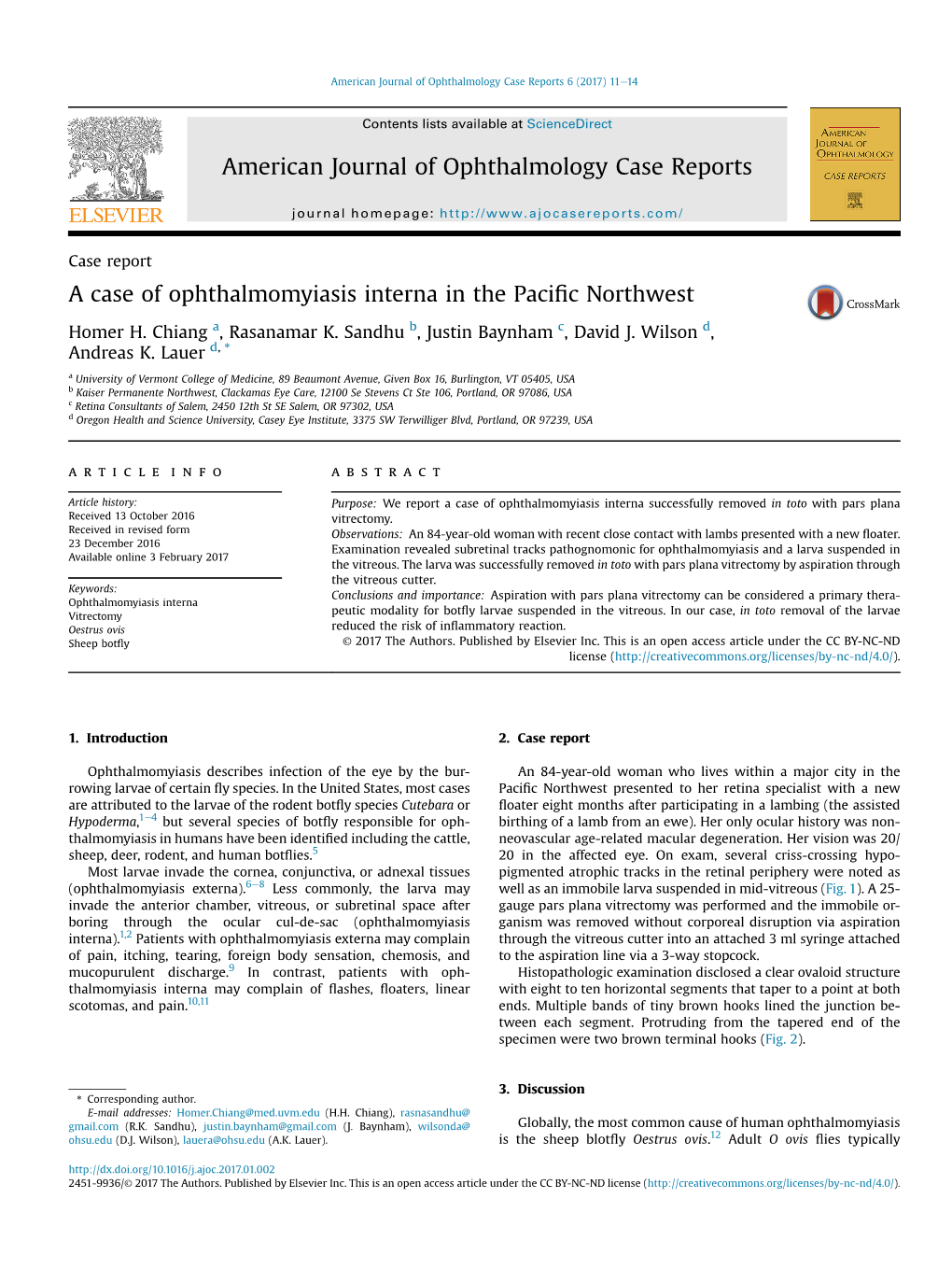 A Case of Ophthalmomyiasis Interna in the Pacific