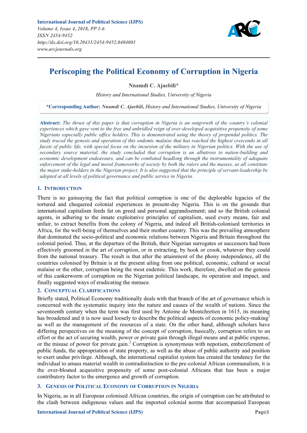 Periscoping the Political Economy of Corruption in Nigeria