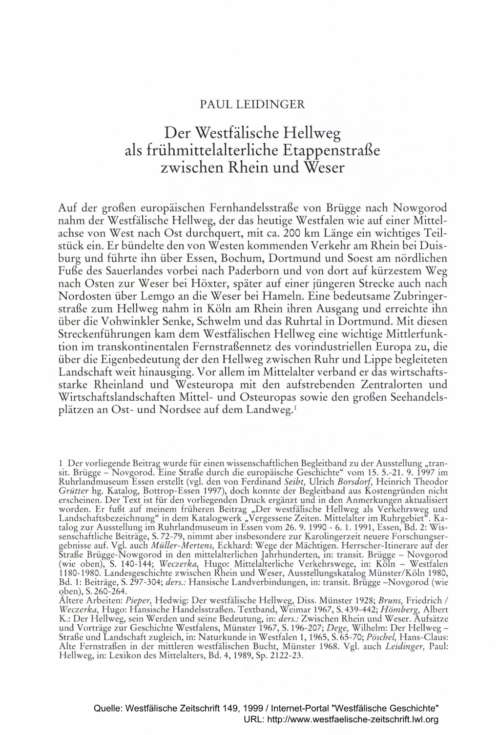 Der Westfälische Hellweg Als Frühmittelalterliche Etappenstraße Zwischen Rhein Und Weser